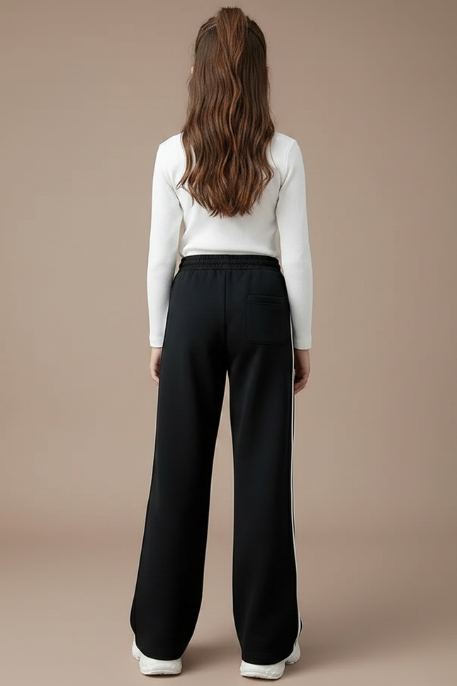 Pantalon Patte D'Éléphant Noir Rayures Blanches Brodé Décontracté - Molleton - vue 2