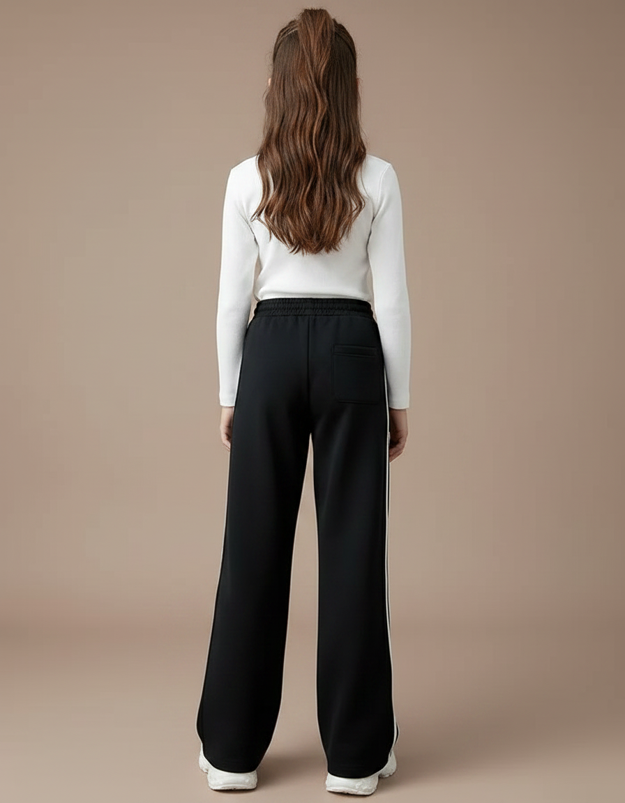 Pantalon Patte D'Éléphant Noir Rayures Blanches Brodé Décontracté - Molleton - vue 2