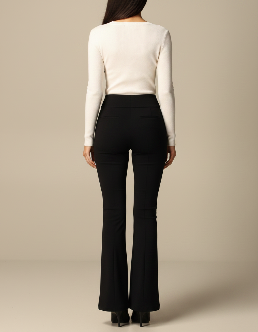 Pantalon Patte D'Éléphant Noir Taille Haute Évasé Élégant - Maille - vue 2