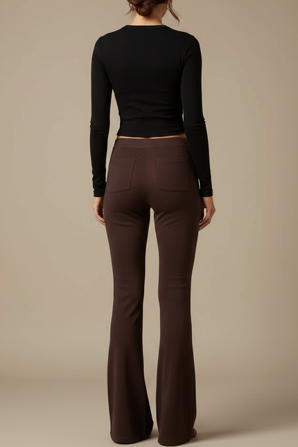 Pantalon Patte D'Éléphant Marron Évasé Confortable Femme - Maille - vue 2