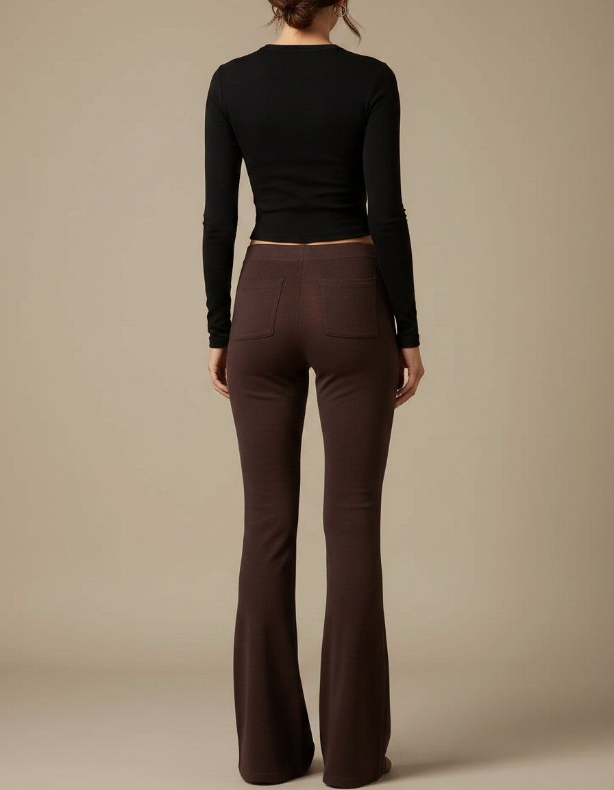 Pantalon Patte D'Éléphant Marron Évasé Confortable Femme - Maille - vue 2