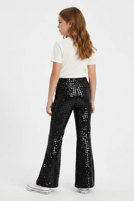 Pantalon Patte D'Éléphant Noir Paillettes Évasé Brillant Fille - Polyester - vue 2