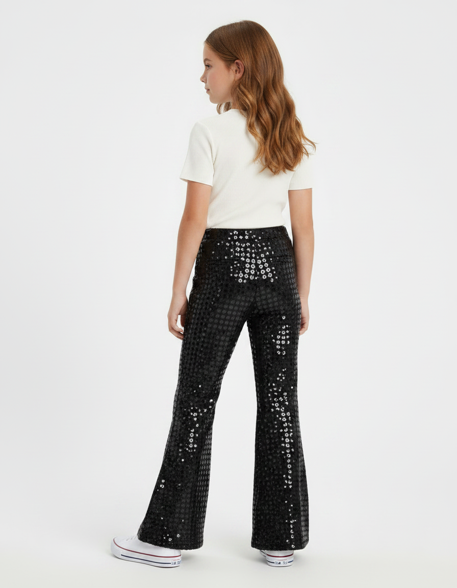 Pantalon Patte D'Éléphant Noir Paillettes Évasé Brillant Fille - Polyester - vue 2