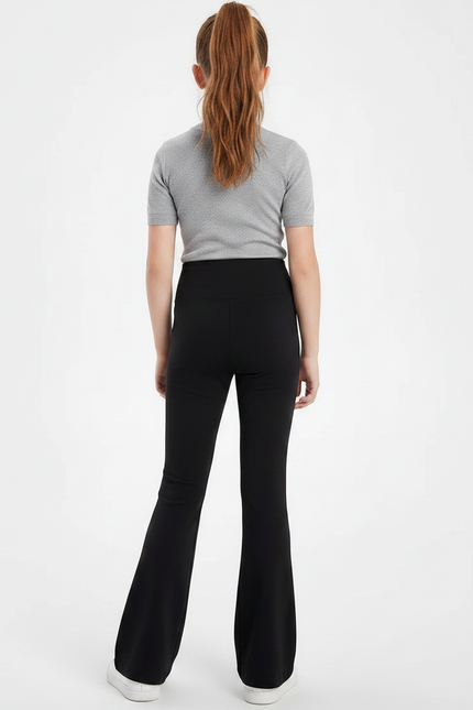 Pantalon Patte D'Éléphant Noir Taille Haute Uni Stretch - Polyester - vue 2
