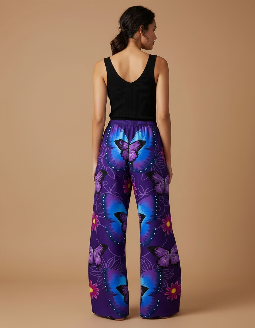 Pantalon Patte D'éléphant Fluide - Violet Viscose - vue 2