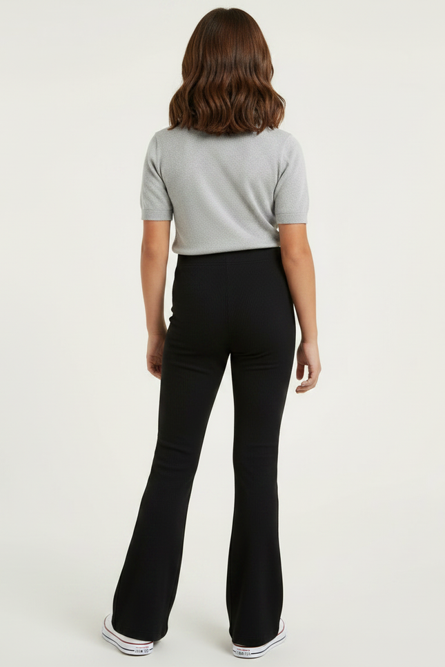 Pantalon Patte D'Éléphant Noir Côtelé Confortable Évasé Fille - Maille - vue 2