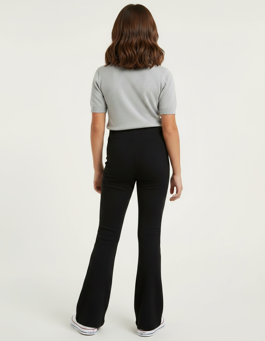 Pantalon Patte D'Éléphant Noir Côtelé Confortable Évasé Fille - Maille - vue 2