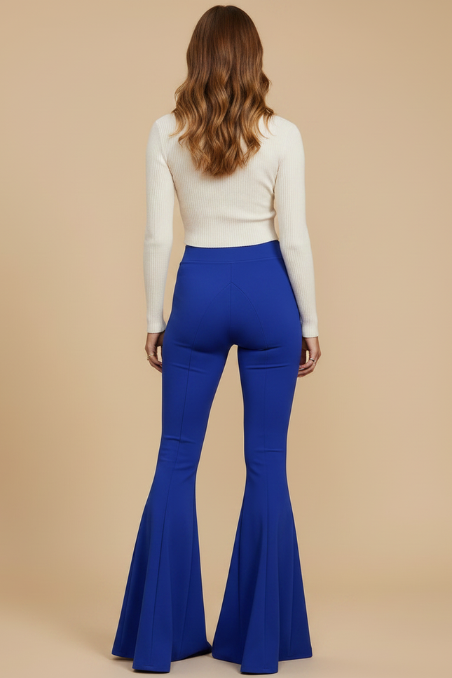 Pantalon Patte D'Éléphant Bleu Royal Taille Haute Évasé Fluide - Polyester - vue 2