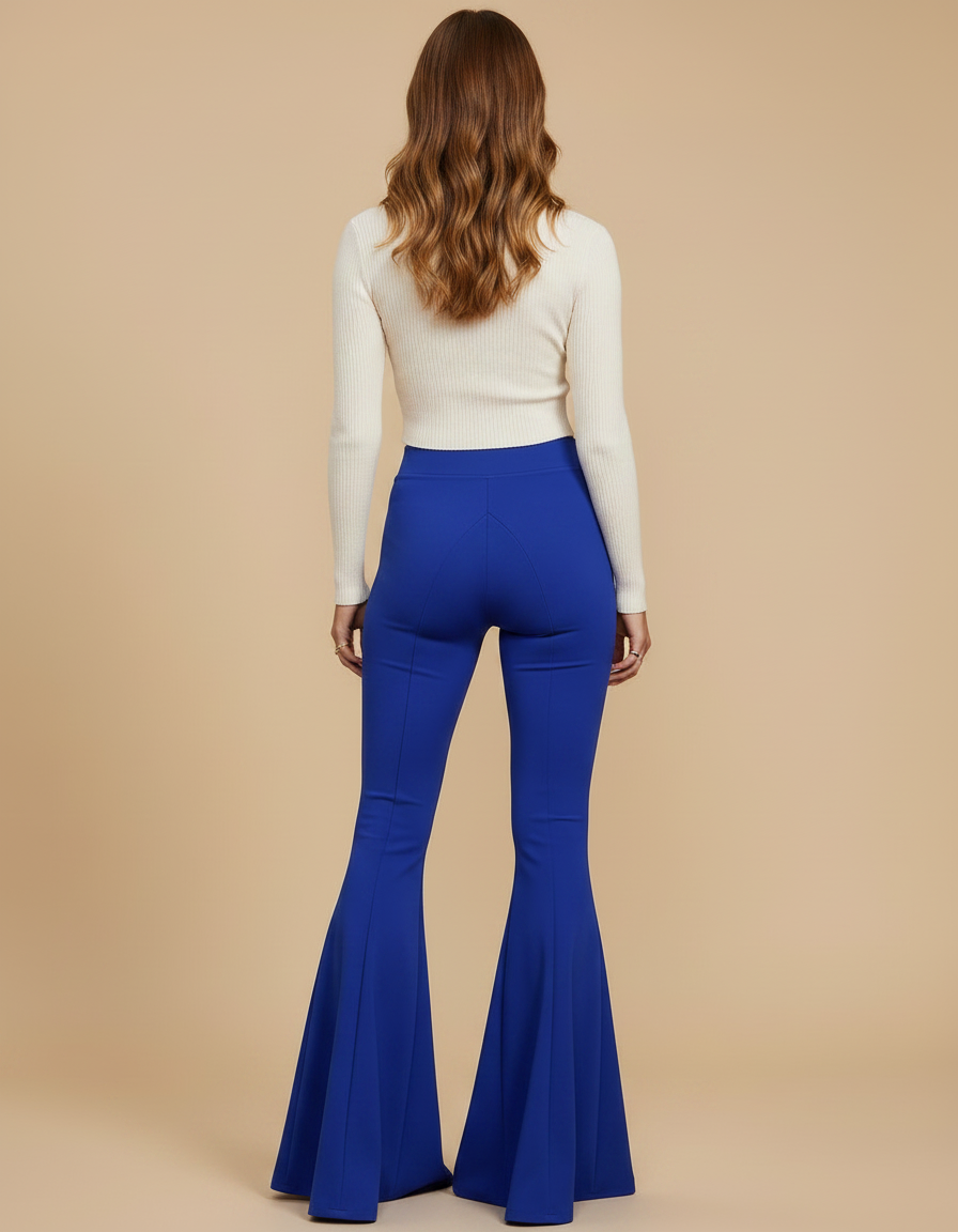 Pantalon Patte D'Éléphant Bleu Royal Taille Haute Évasé Fluide - Polyester - vue 2