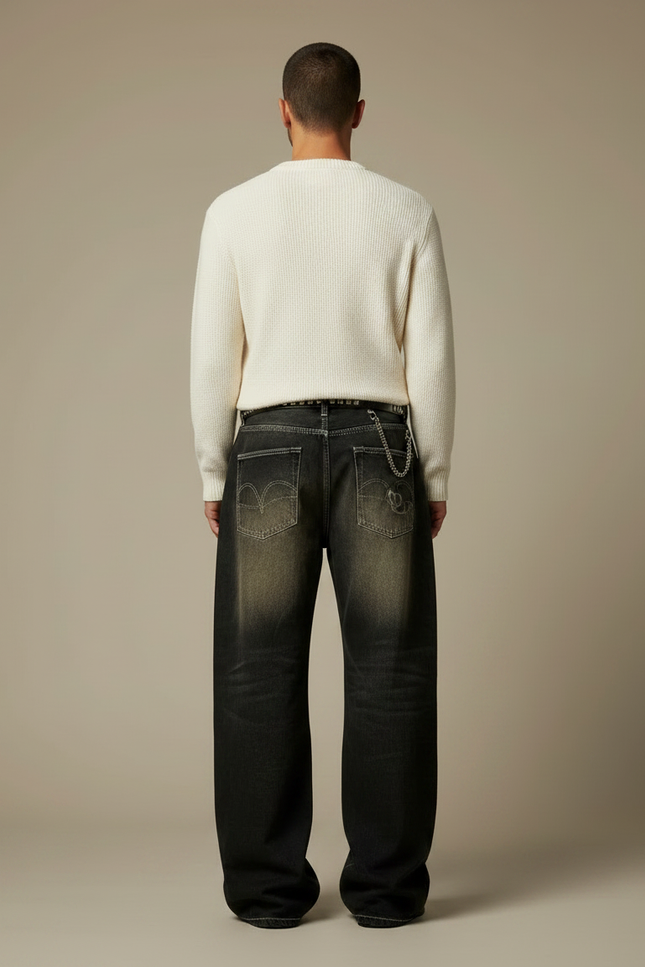 Pantalon Patte D'Éléphant Baggy Imprimé Tigre Vintage Homme - Gris Jean - vue 2