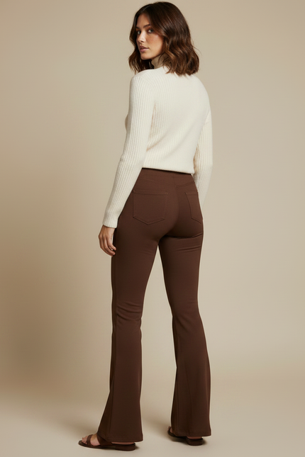 Pantalon Patte D'Éléphant Marron Taille Haute Confortable Évasé - Maille - vue 2
