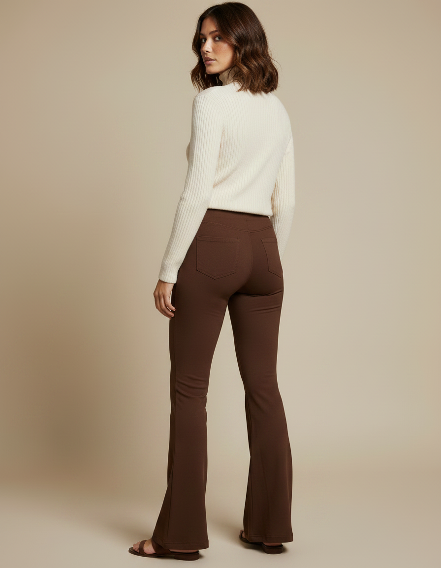 Pantalon Patte D'Éléphant Marron Taille Haute Confortable Évasé - Maille - vue 2