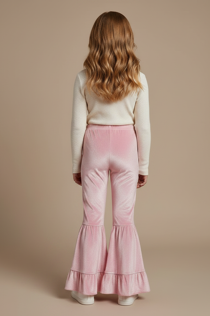 Pantalon Patte D'Éléphant Rose Velours Brillant Évasé Enfant - vue 2