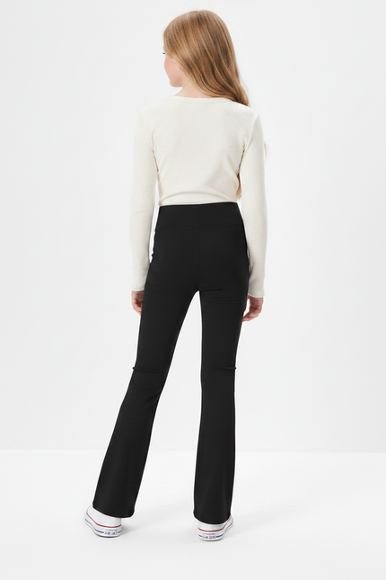 Pantalon Patte D'Éléphant Noir Taille Haute Confortable Stretch Fille - Maille - vue 2