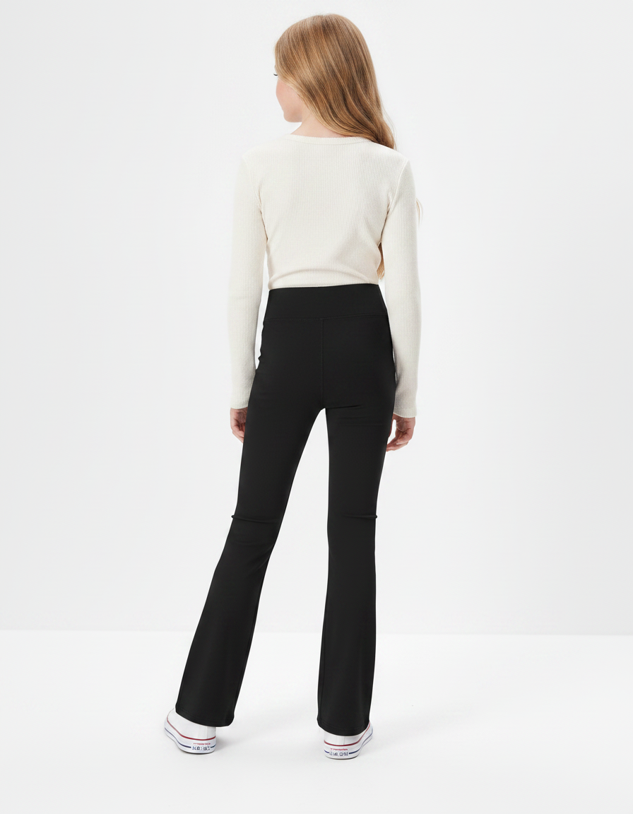Pantalon Patte D'Éléphant Noir Taille Haute Confortable Stretch Fille - Maille - vue 2
