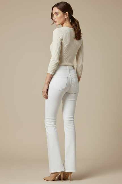 Pantalon Patte D'Éléphant Blanc Taille Haute Stretch Coupe Évasée - Jean - vue 2