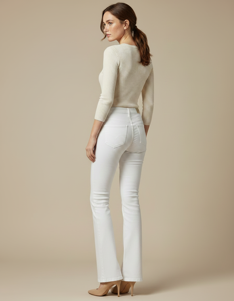 Pantalon Patte D'Éléphant Blanc Taille Haute Stretch Coupe Évasée - Jean - vue 2