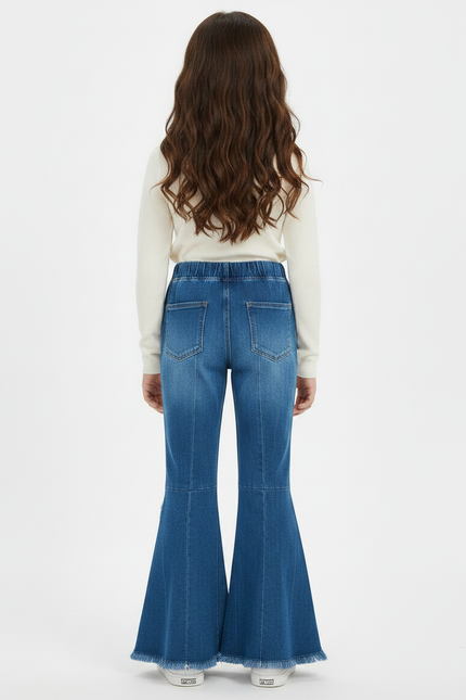 Pantalon Patte D'Éléphant Bleu Délavé Fendu Enfant - Jean - vue 2