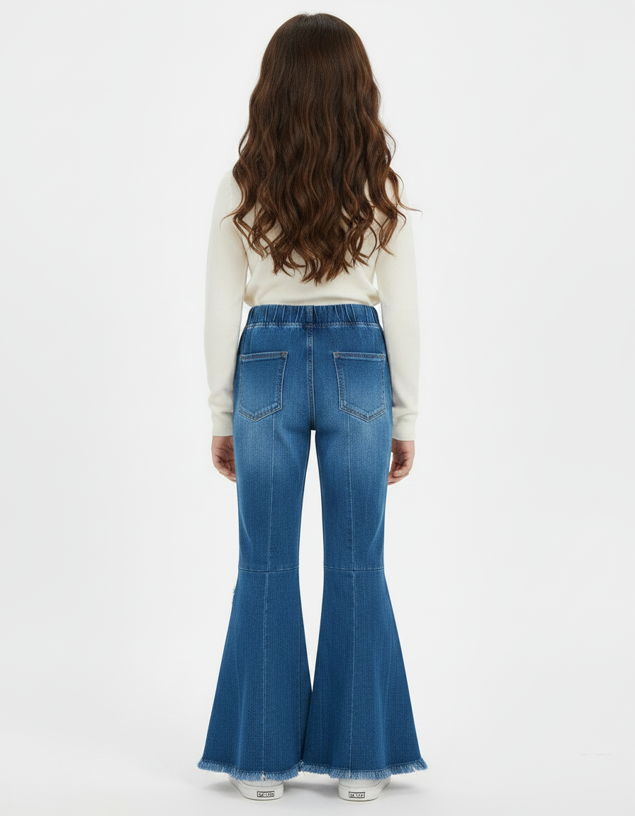 Pantalon Patte D'Éléphant Bleu Délavé Fendu Enfant - Jean - vue 2