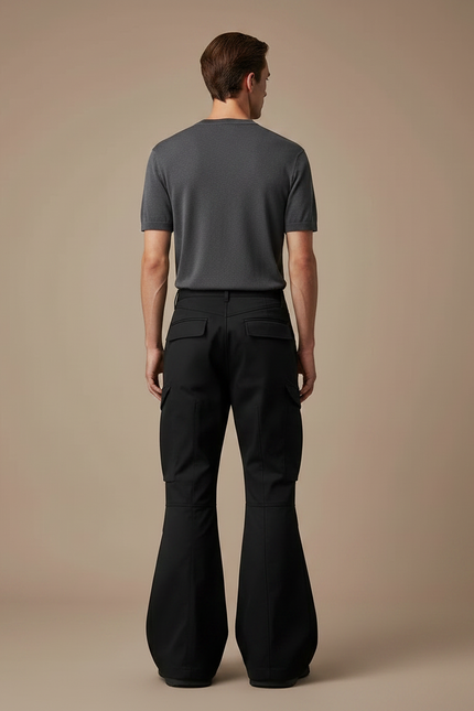 Pantalon Patte D'Éléphant Noir Cargo Évasé Homme Décontracté - Toile - vue 2