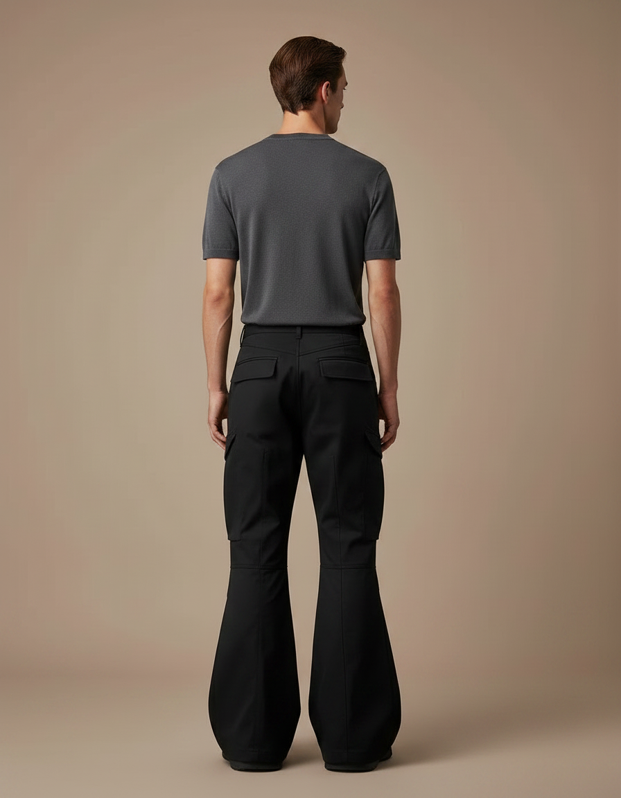 Pantalon Patte D'Éléphant Noir Cargo Évasé Homme Décontracté - Toile - vue 2