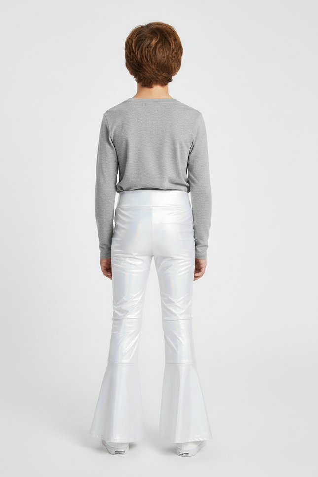 Pantalon Patte D'Éléphant Blanc Brillant Métallique Évasé Enfant - Simili cuir - vue 2