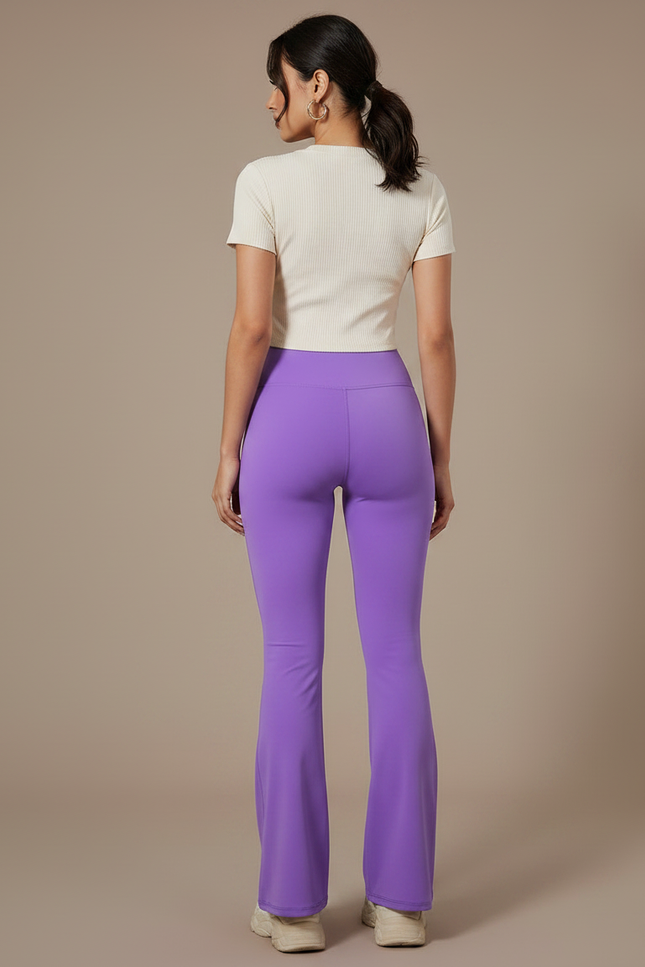 Pantalon Patte D'Éléphant Violet Taille Haute Évasé Fitness - Polyester - vue 2