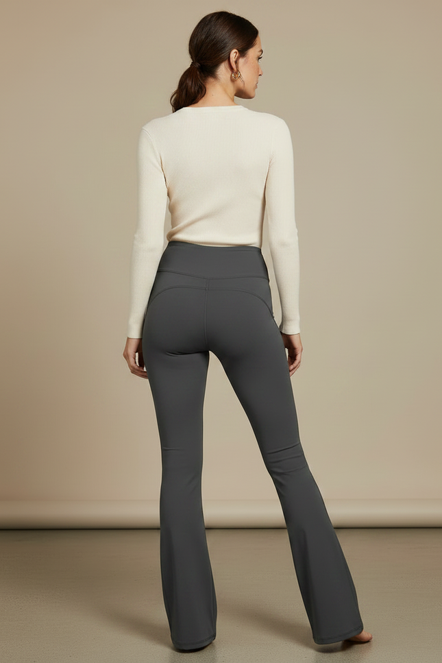 Pantalon Patte D'Éléphant Gris Taille Haute Évasé Yoga - Polyester - vue 2