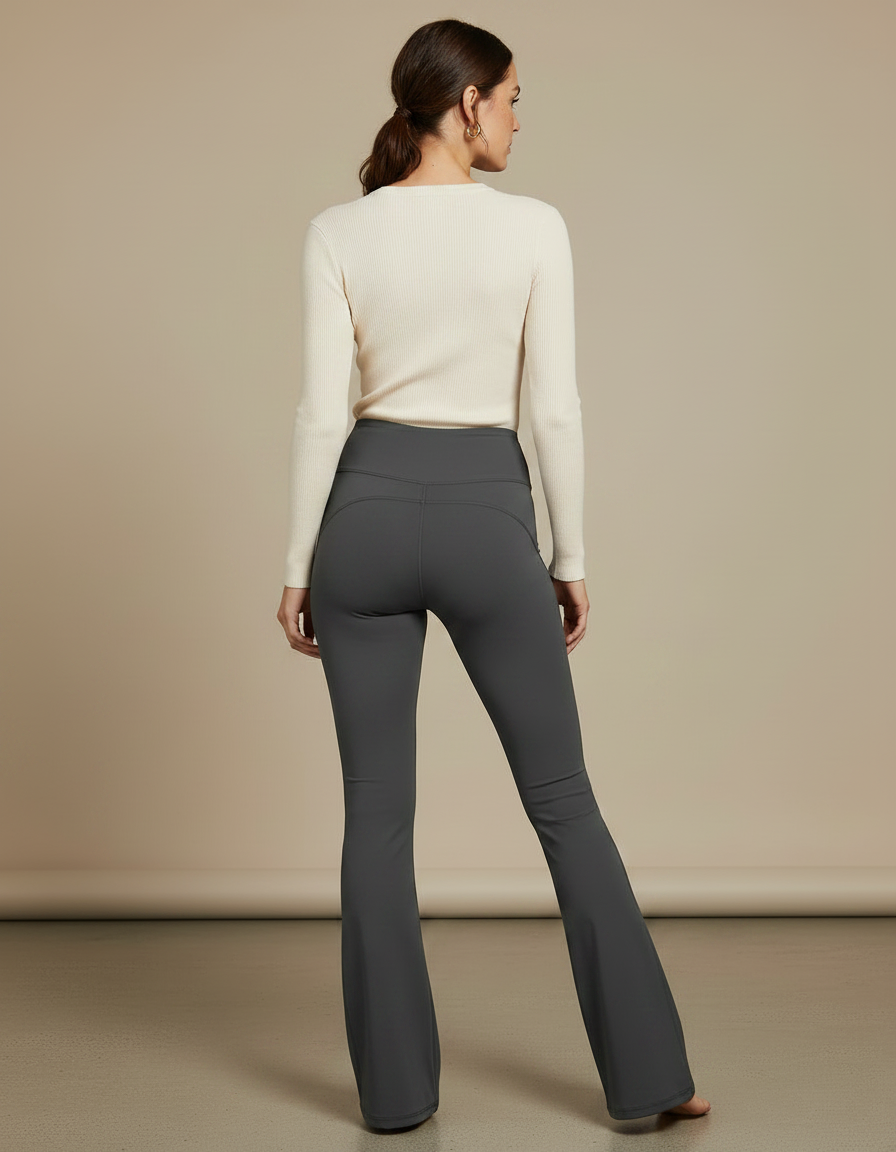 Pantalon Patte D'Éléphant Gris Taille Haute Évasé Yoga - Polyester - vue 2