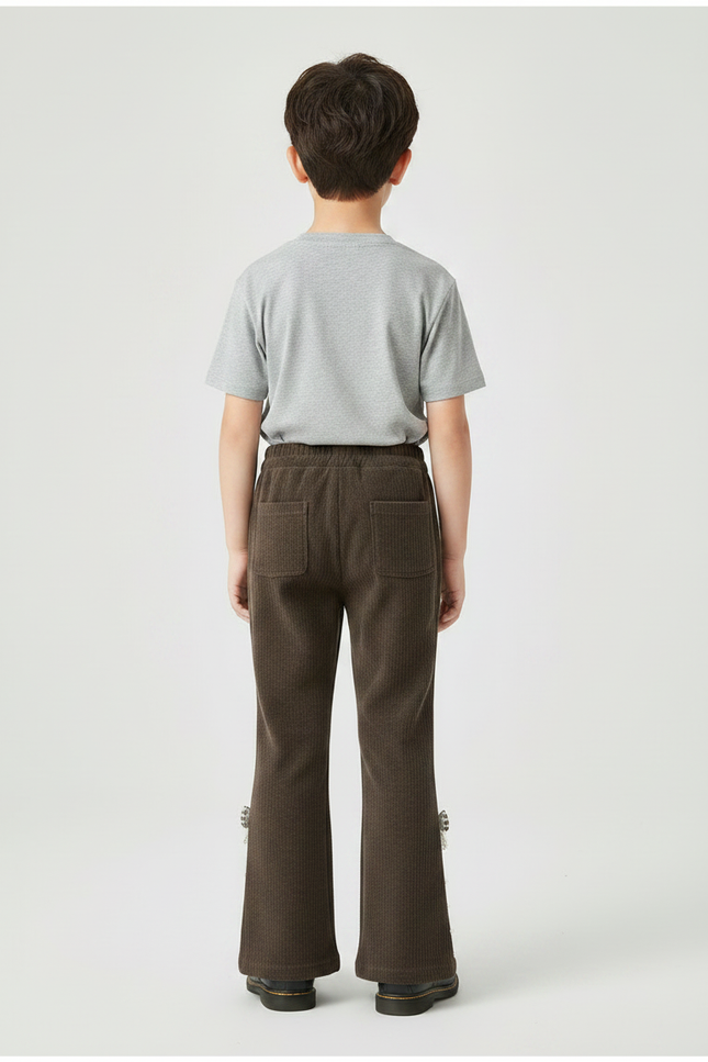 Pantalon Patte D'Éléphant Marron Côtelé Évasé Nœuds Perles - Cordé - vue 2