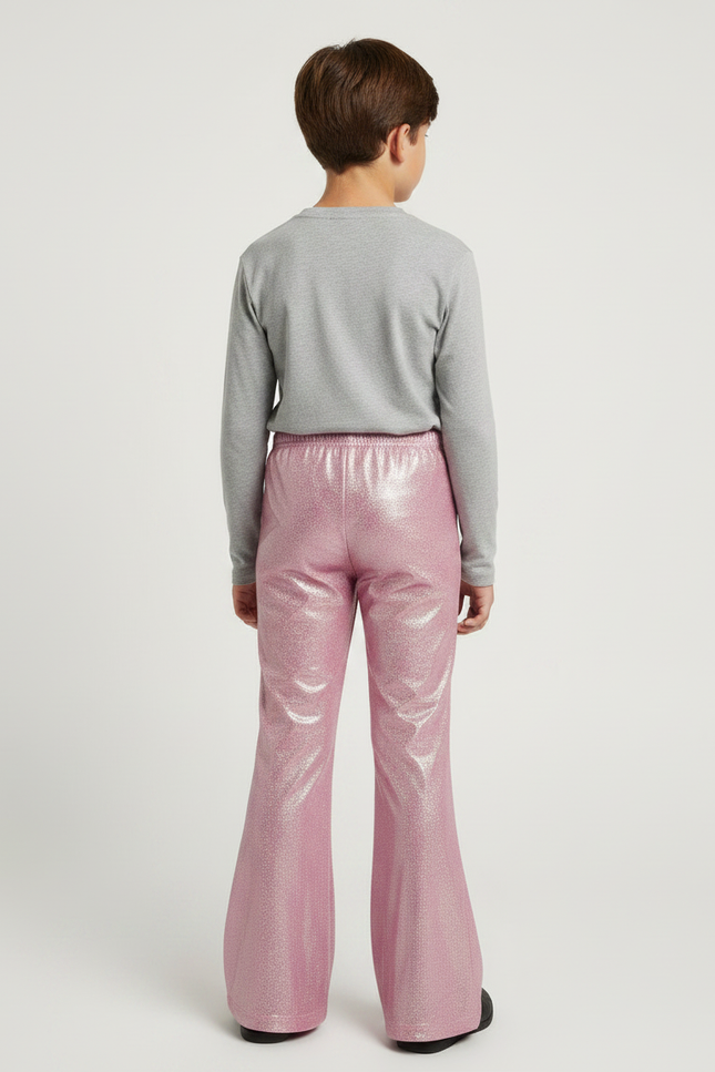 Pantalon Patte D'Éléphant Rose Brillant Holographique Enfant - Polyester - vue 2