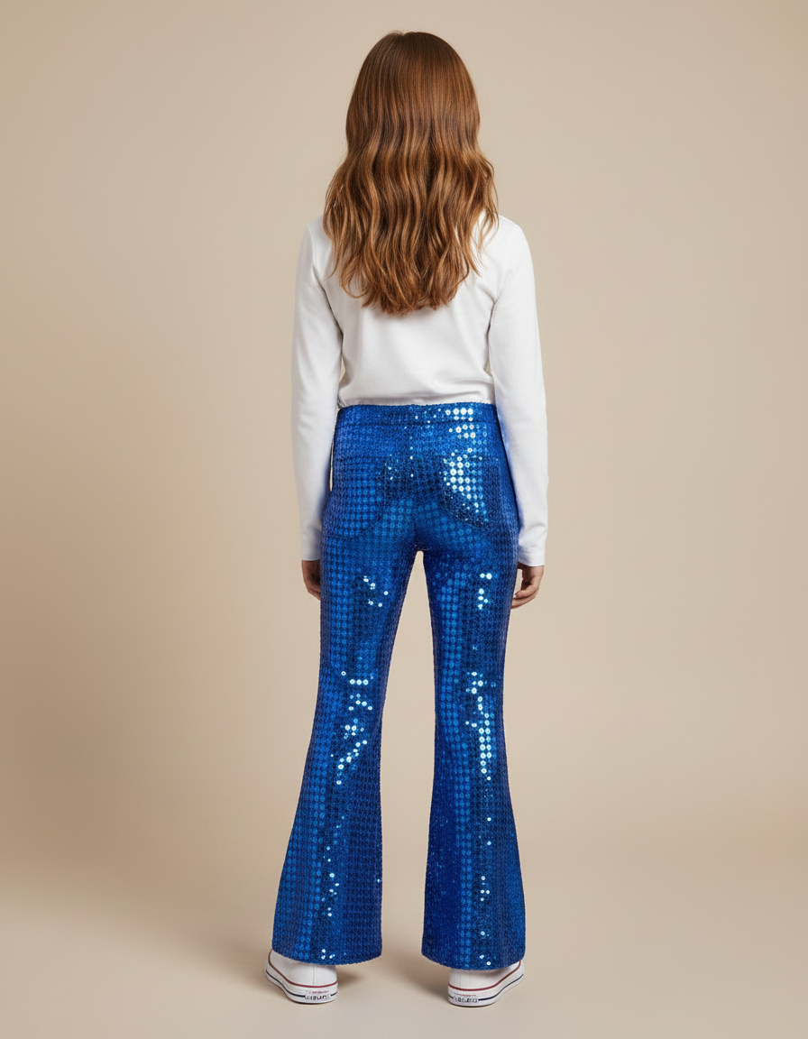 Pantalon Patte D'Éléphant Bleu Pailleté Évasé Brillant Fille - Polyester - vue 2