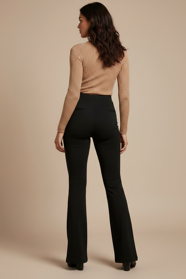 Pantalon Patte D'Éléphant Noir Taille Haute Stretch Décontracté - Maille - vue 2