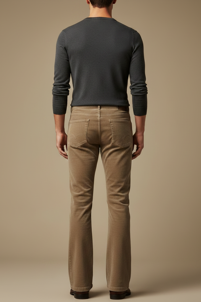 Pantalon Patte D'Éléphant Velours Côtelé Marron Évasé Homme - Camel Cordé - vue 2