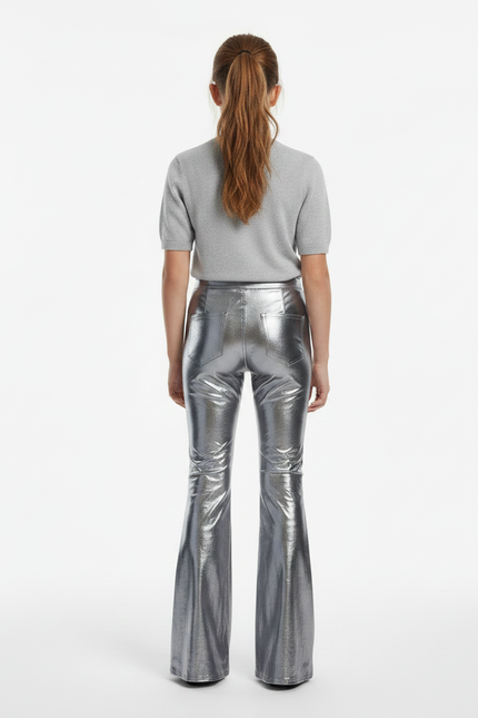 Pantalon Patte D'Éléphant Métallisé Argenté Brillant Évasé - Polyester - vue 2