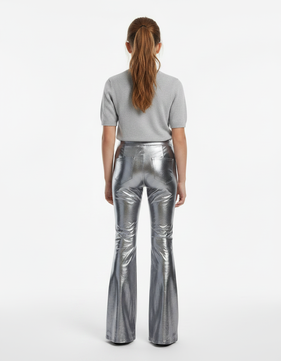 Pantalon Patte D'Éléphant Métallisé Argenté Brillant Évasé - Polyester - vue 2