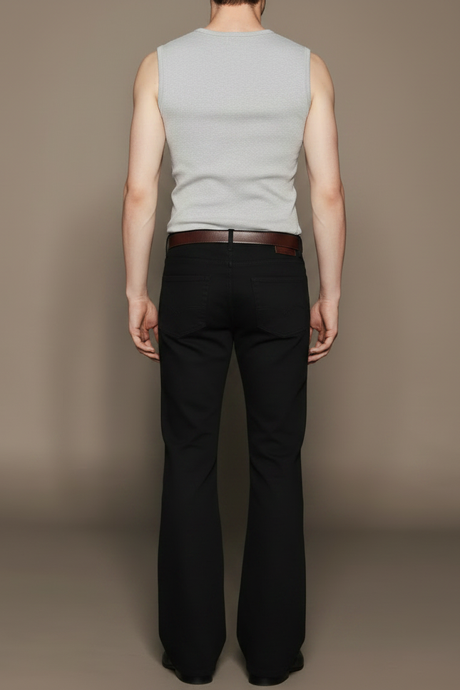 Pantalon Patte D'Éléphant Noir Jean Classique Ajusté Homme - vue 2