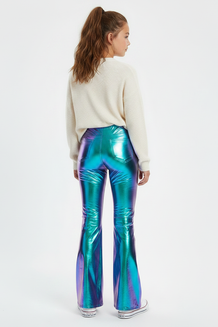 Pantalon Patte D'Éléphant Holographique Brillant Métallisé Évasé - Multicolore Polyester - vue 2