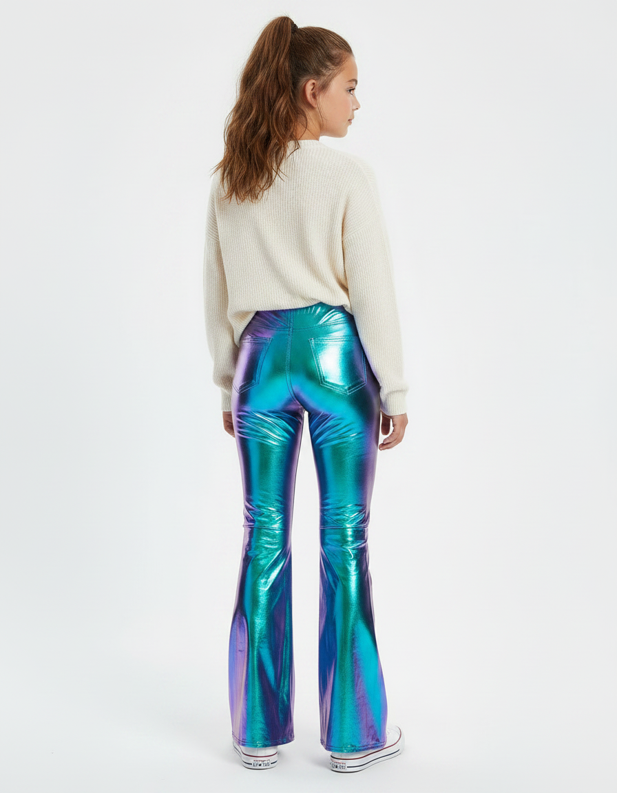 Pantalon Patte D'Éléphant Holographique Brillant Métallisé Évasé - Multicolore Polyester - vue 2