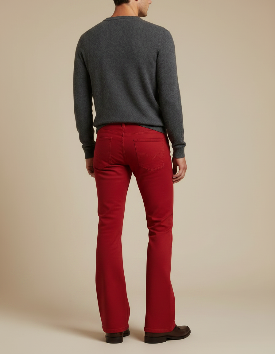 Pantalon Patte D'Éléphant Rouge Homme Évasé Décontracté Élégant - Coton - vue 2