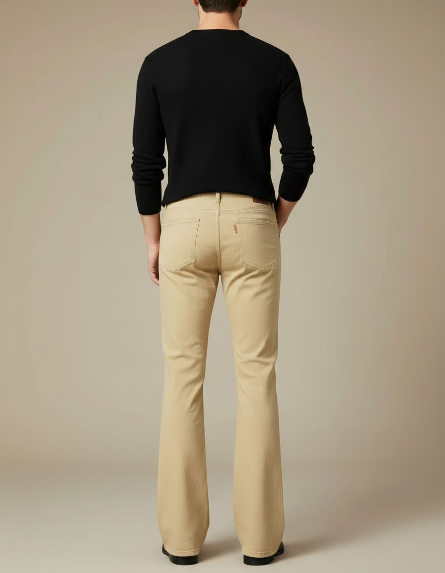 Pantalon Patte D'Éléphant Beige Uni Évasé Décontracté Homme - Jean - vue 2
