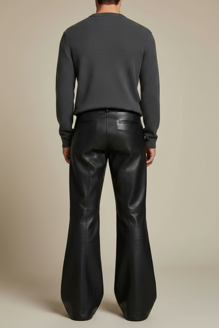 Pantalon Simili Cuir Patte D'éléphant - Noir - vue 2