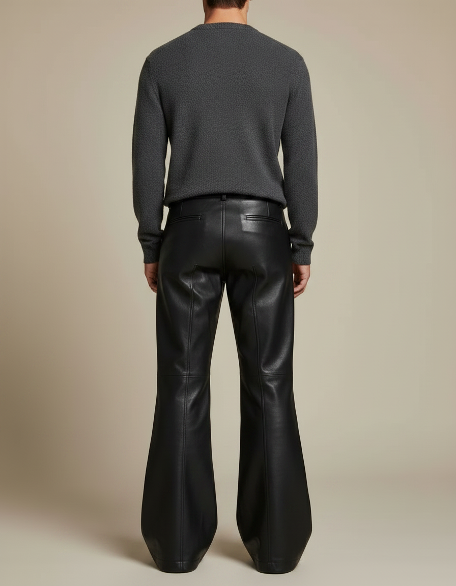 Pantalon Simili Cuir Patte D'éléphant - Noir - vue 2