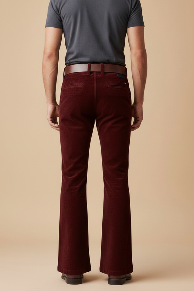 Pantalon Patte D'Éléphant Velours Côtelé Bordeaux Vintage Homme - Cordé - vue 2