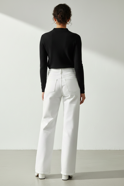 Pantalon Patte D'Éléphant Blanc Taille Haute Décontracté - Jean - vue 2