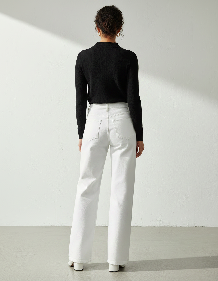 Pantalon Patte D'Éléphant Blanc Taille Haute Décontracté - Jean - vue 2