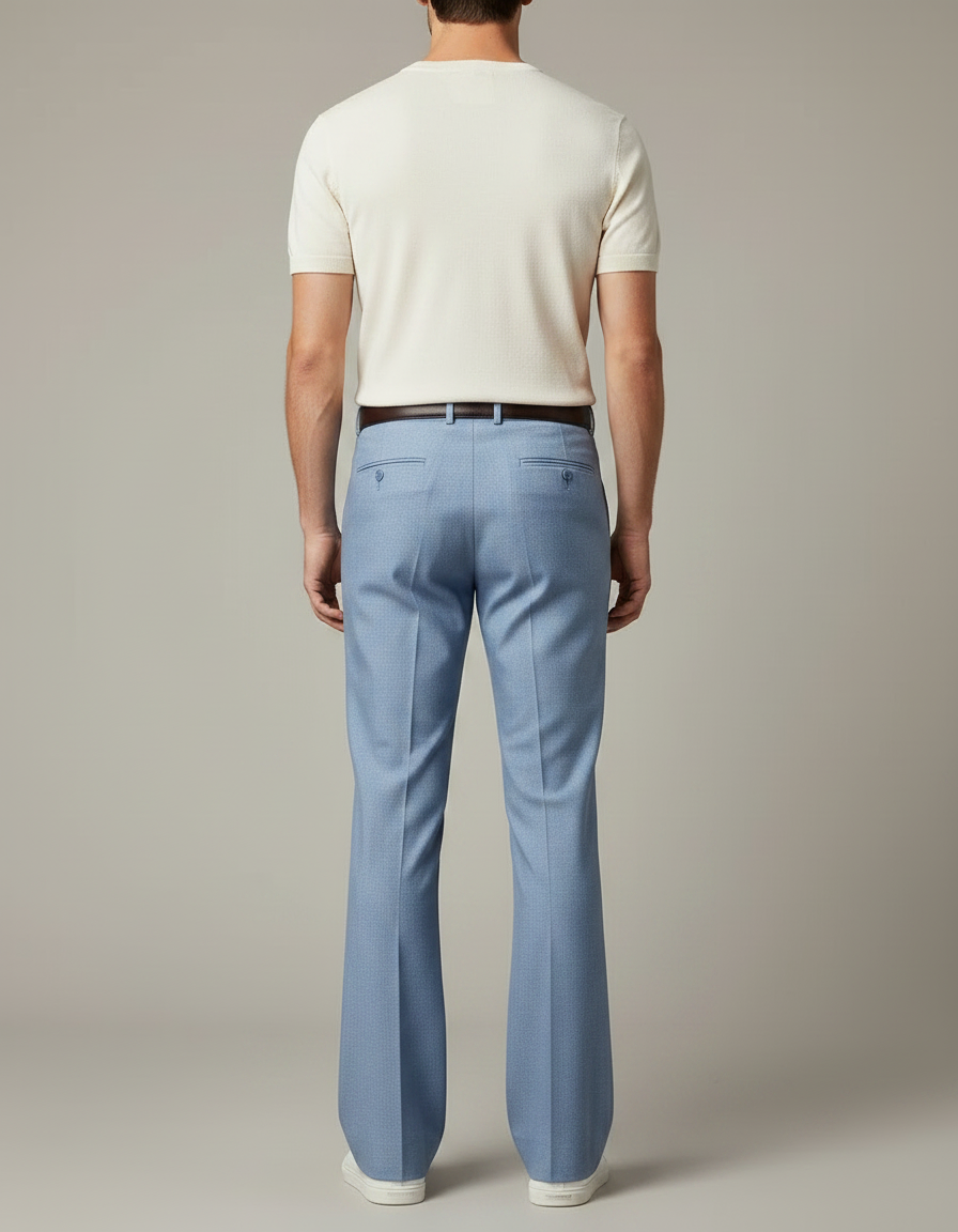 Pantalon Patte D'Éléphant Bleu Clair Évasé Homme Élégant - Gabardine - vue 2