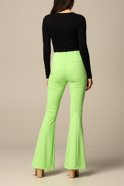 Pantalon Patte D'Éléphant Vert Fluorescent Taille Haute Évasé - Polyester - vue 2