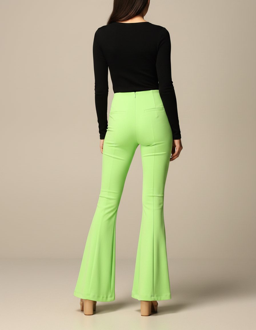Pantalon Patte D'Éléphant Vert Fluorescent Taille Haute Évasé - Polyester - vue 2