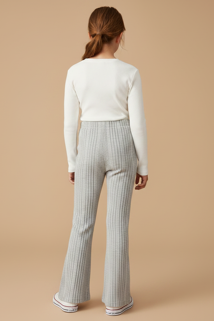 Pantalon Patte D'Éléphant Gris Côtelé Tricoté Confortable Fille - Maille - vue 2